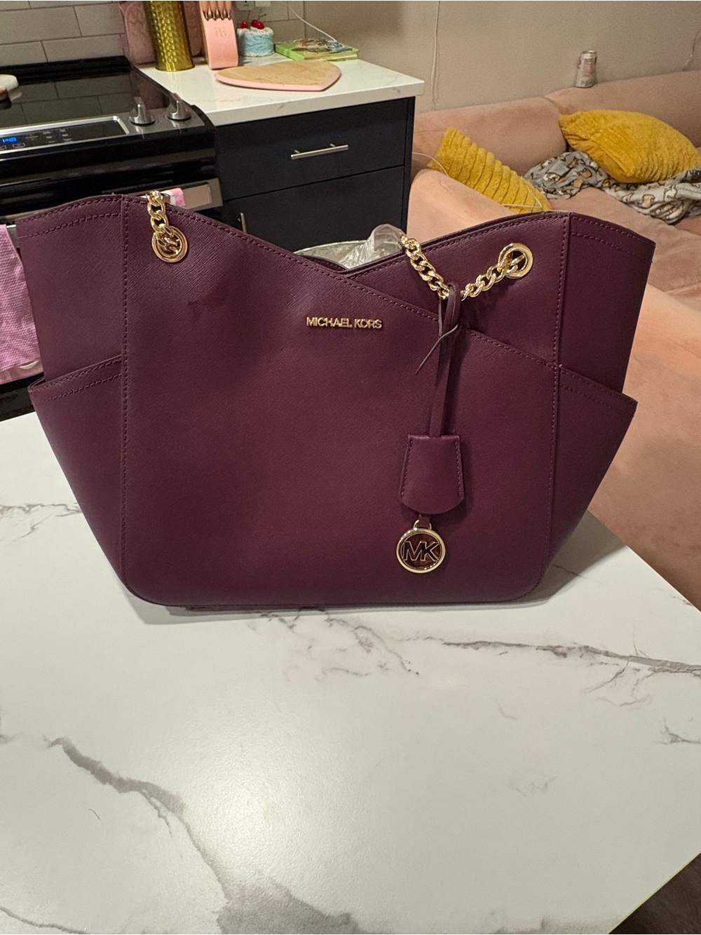 Michael Kors Burgundy Saffiano Leather Tote Shoulder Bag